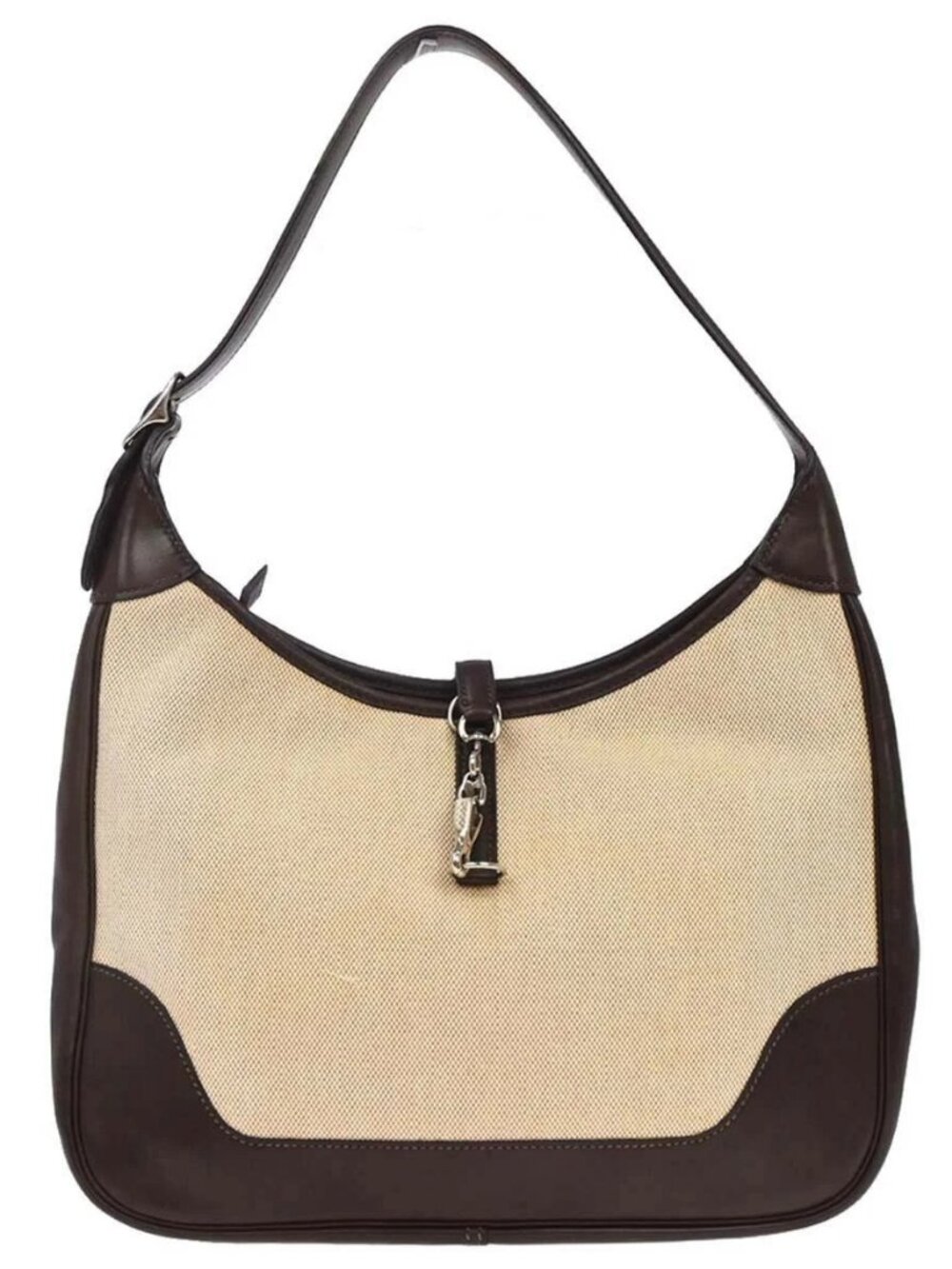 Hermes Beige Chocolat Toile H Box Calf Trim 31 Shoulder Bag B □E 197679